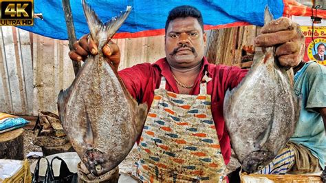 KASIMEDU SPEED SELVAM AMAZING BLACK POMFRET VAVVAL FISH CUTTING