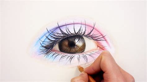 Drawing A Realistic Colorful Eye With Colored Pencils On Toned Paper