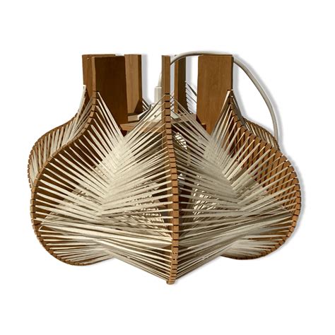 A woven and wood wabi sabi ceiling lamp | Selency