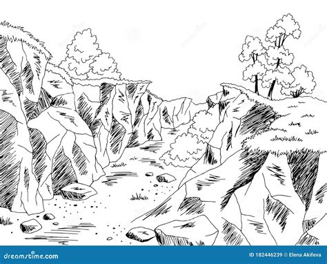 Ravine Graphic Black White Landscape Sketch Illustration Vector Stock