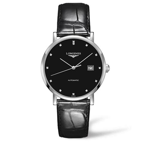 Reloj Longines Elegant Collection En Acero Y Piel Negra 39mm