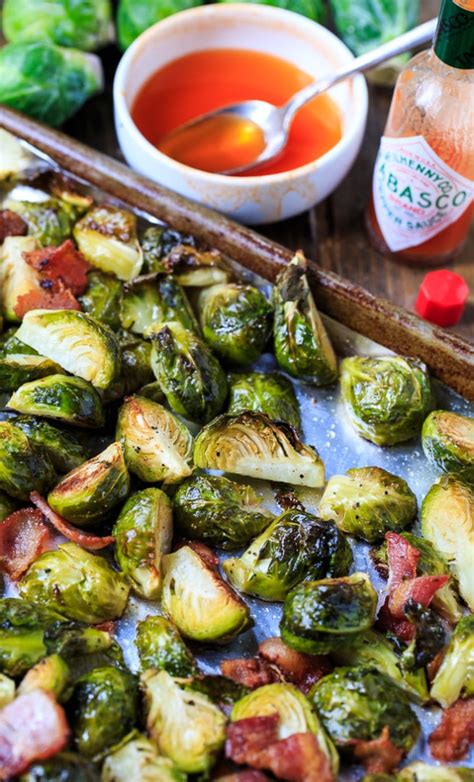 Roasted Brussels Sprouts With Bacon And Tabasco Honey Glaze Spicy Southern Kitchen