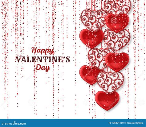 Happy Valentine Day Background With Shiny And Glossy Hearts Red Pink