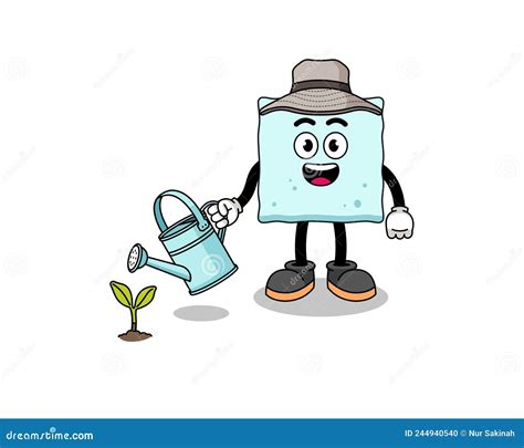 Illustration Of Sugar Cube Cartoon Watering The Plant Stock Vector