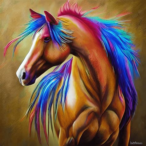 Realistic Painting of a Colorful Horse · Creative Fabrica