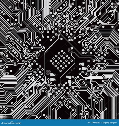 Abstract Technology Circuit Board Vector Background Black White Stock