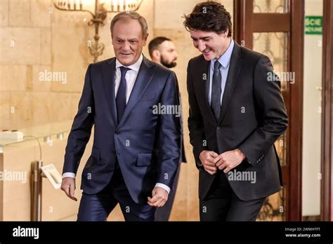 Polish Prime Minister Donald Tusk Greets The Prime Minister Of Canada