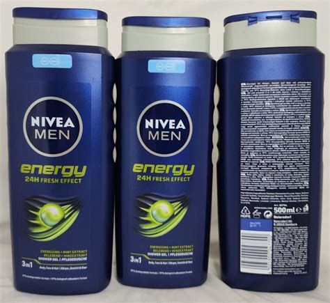 3 Ct Nivea Men Energy 24h Fresh Effect Mint Extract 3 In 1 Shower Gel 500ml Ebay