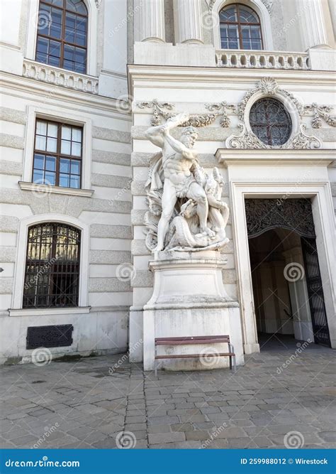 Vertical Shot Of Hercules Fighting The Hydra Statue In Front Of Hofburg