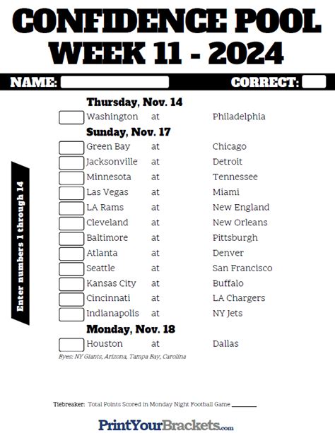 Nfl Pick Em Week 7 Printable