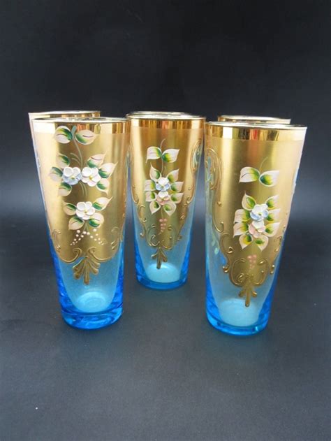 Elegant Bohemian Art Glass Pitcher And Glasses Set