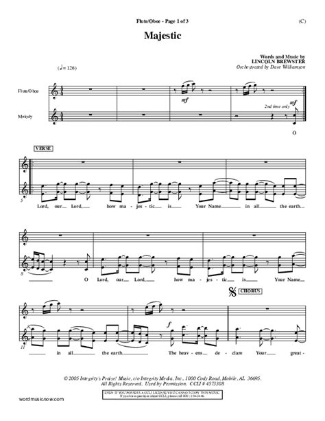 Majestic Flute Oboe Sheet Music Pdf Lincoln Brewster Praisecharts