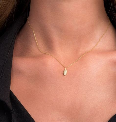 Diamond Teardrop Necklace 14k Gold Pave Diamond Necklace Etsy