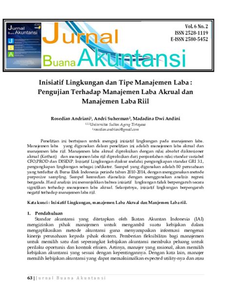 Pdf Inisiatif Lingkungan Dan Tipe Manajemen Laba Pengujian Terhadap Manajemen Laba Akrual