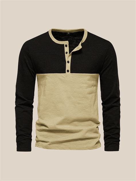 Casual Color Block Henley Shirt Coofandy