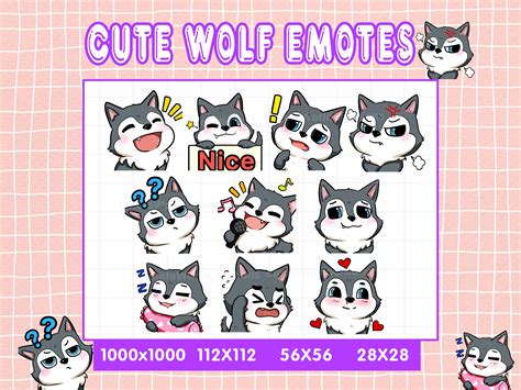 Cute Wolf Emotes For Twitch Or Discord Streamers Wolf Emoji Bundle