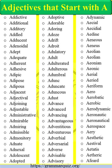 A Z List Of Adjectives That Start With A 1000 Adjective Words With A