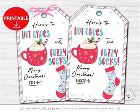 Hot Chocs And Fuzzy Socks Gift Tag Printable Christmas Socks Tag Hot Cocoa Gift Tag Pta Thank