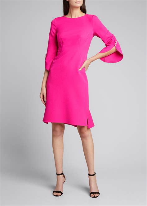 Rickie Freeman For Teri Jon Pearl Trim Elbow Sleeve Crepe Dress