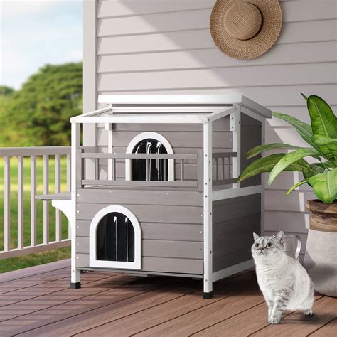 Ktaxon Outdoor Cat House Wooden 2 Story Outside Cat Shelter Condo