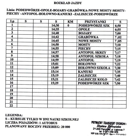 Rozk Ad Jazdy Autobusu W Roku Szkolnym Zpo W Podedw Rzu