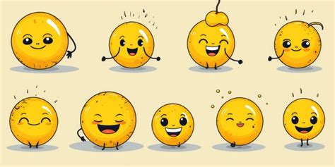 Conjunto De Emoticons Amarelos Fofos E Engra Ados Em Um Fundo Amarelo