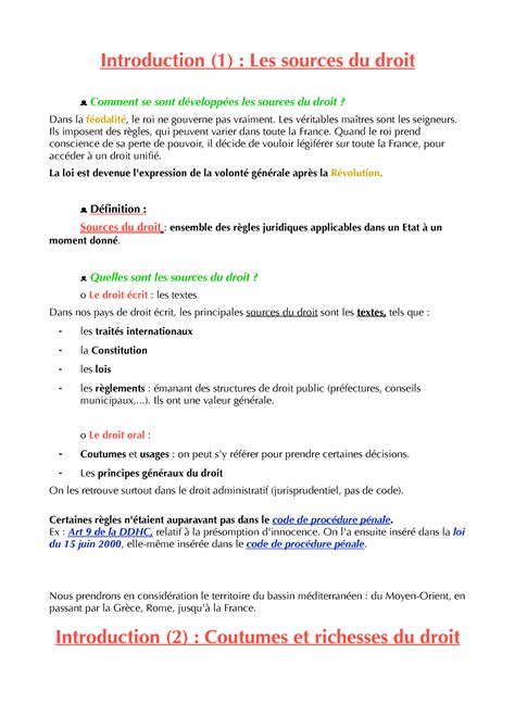 Introduction Historique Au Droit PDF Introduction 1 Les Sources