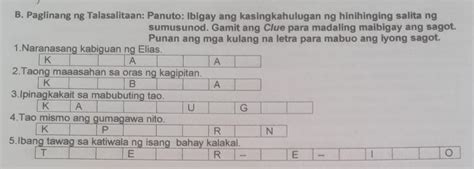 B Paglinang Ng Talasalitaan Panuto Ibigay Ang Kasingkahulugan Ng