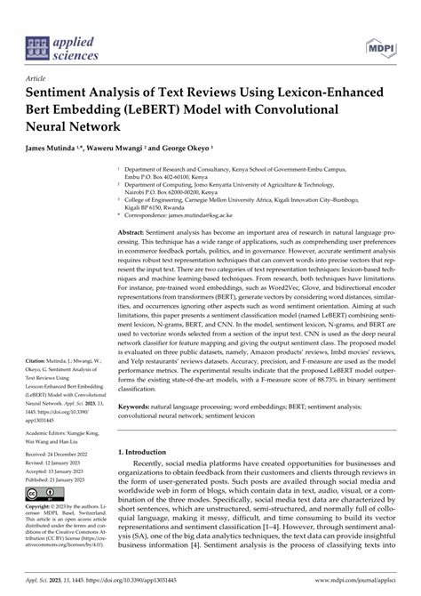 Pdf Sentiment Analysis Of Text Reviews Using Lexicon Enhanced Bert