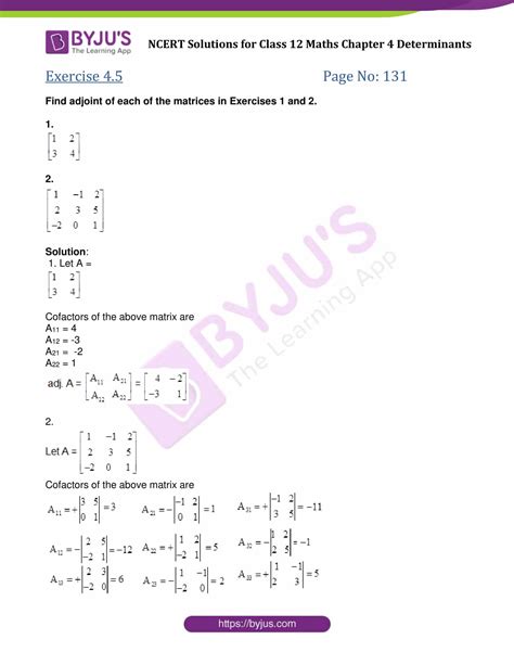 Ncert Solutions For Class Maths Exercise Chapter Determinants