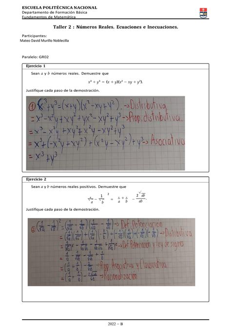 Taller 2 Tarea matematicas Departamento de Formación Básica