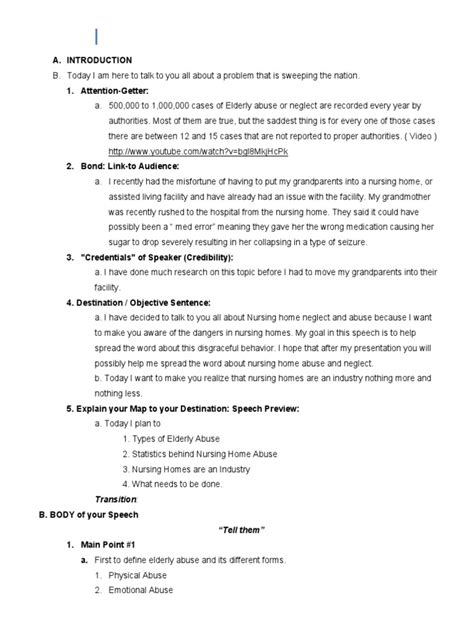 Persuasive Speech Outline Sample 1 Nursing Home Care Sexual Abuse