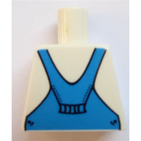 LEGO White Minifig Torso Without Arms With Blue Bib Overalls Over V