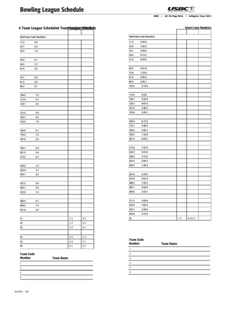 46 Team Bowling League Schedule Printable Pdf Download