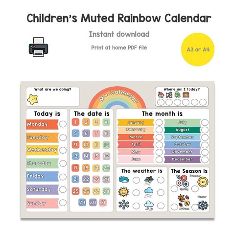 My First Calendar Digital Download Kids Calendar Weather Chart