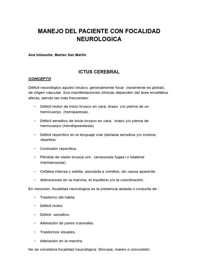 FOCALIDAD NEUROLOGICA