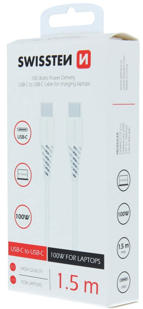 Kabel SWISSTEN USB C USB C Power Delivery 5A 100W 1 5m bílý TPE 279 Kč