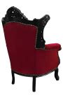 Grand Fauteuil Baroque Rococo Velours Bordeaux Et Bois Noir