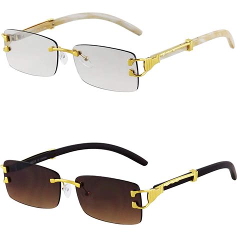 Gold Stylish Glasses Clear Lens Rectangular Retro Rimless Tinted Sungl