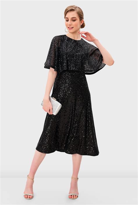 Shop Cape Sleeve Sequin Mesh Dress Eshakti