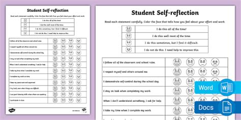 Student Self Reflection Sheet Teacher Made Twinkl