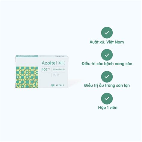 Viên Nhai Azotel 400mg điều Trị Nhiễm Giun Sán 1 Vỉ X 1 Viên