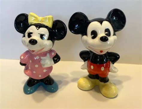 Vintage Disney Mickey And Minnie Mouse Ceramic Figurines Japan