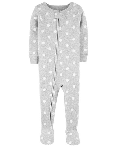 Grey Baby 1 Piece Polka Dot Snug Fit Cotton Footie Pajamas