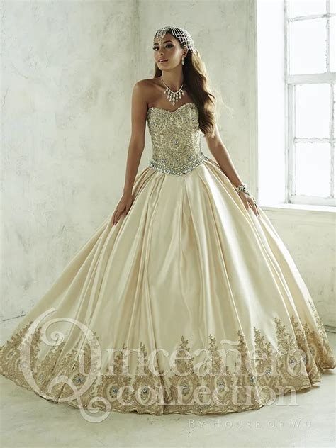 Cheap Quinceanera Dresses Ball Gown Satin Crystals Beaded Fluffy