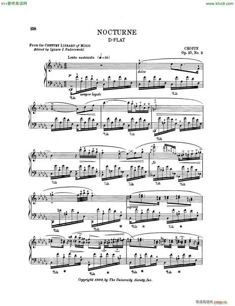 Chopin Op 27 No 2 Nocturne In Db Major 歌谱简谱网