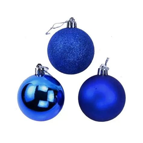 Kit Bolas De Natal Azul Escuro Cm Mista Lisa Fosca Glitter