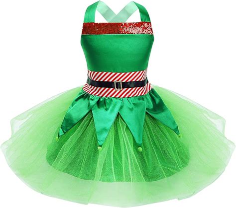 ranrann Disfraz de Campanilla para Niña Vestido Verde de Elfo Navidad