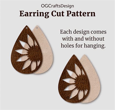 Sunflower Earring SVG Faux Leather Earrings Template OGCrafts