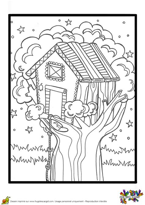 Coloriage Cahier De Vacances Cabane Sur Un Arbre